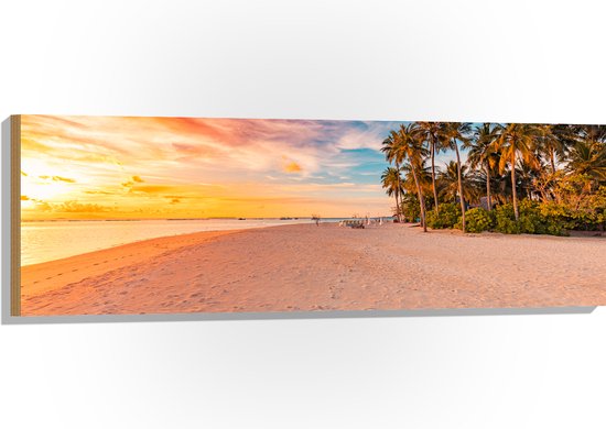 Hout - Tropisch Eiland in de Zomer met Mooie Overlopende Kleuren in de Lucht - 120x40 cm - 9 mm dik - Foto op Hout (Met Ophangsysteem)