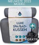 Luxe Spa Badkussen Grijs - Orthopedisch Spa Kussen voor Rug/Schouders/Nek - 6 Anti Slip Zuignappen - Ergonomisch Design - Hoofdkussen voor in Bad - Inclusief Loofah Scrub Spons