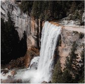 WallClassics - Poster (Mat) - Hoge Waterval in Landschap met Bomen - 80x80 cm Foto op Posterpapier met een Matte look
