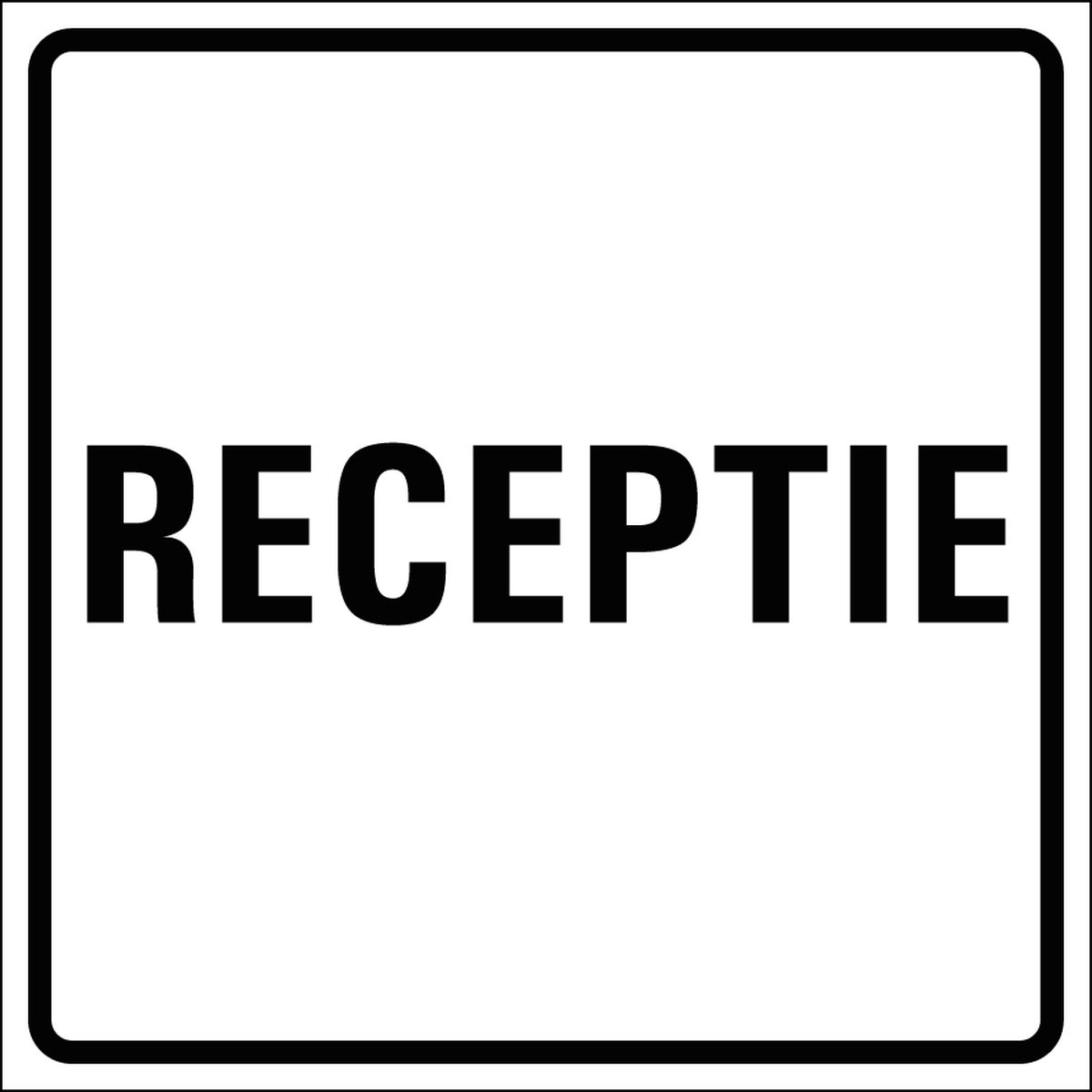 Receptie sticker met tekst, wit zwart 200 x 200 mm
