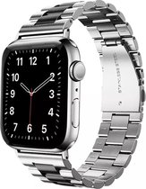 LunaLux® - Bandje geschikt voor Apple Watch - 38/40/41 mm - Zilver/Zwart - Geschikt voor iWatch 1,2,3,4,5,6,7,8,SE - Roestvrij staal - Verstelbaar