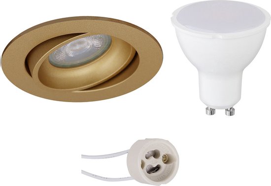 LED Spot Set - Proma Delton Pro - GU10 Fitting - Inbouw Rond - Mat Goud - 4W - Helder/Koud Wit 6400K - Kantelbaar - Ø82mm