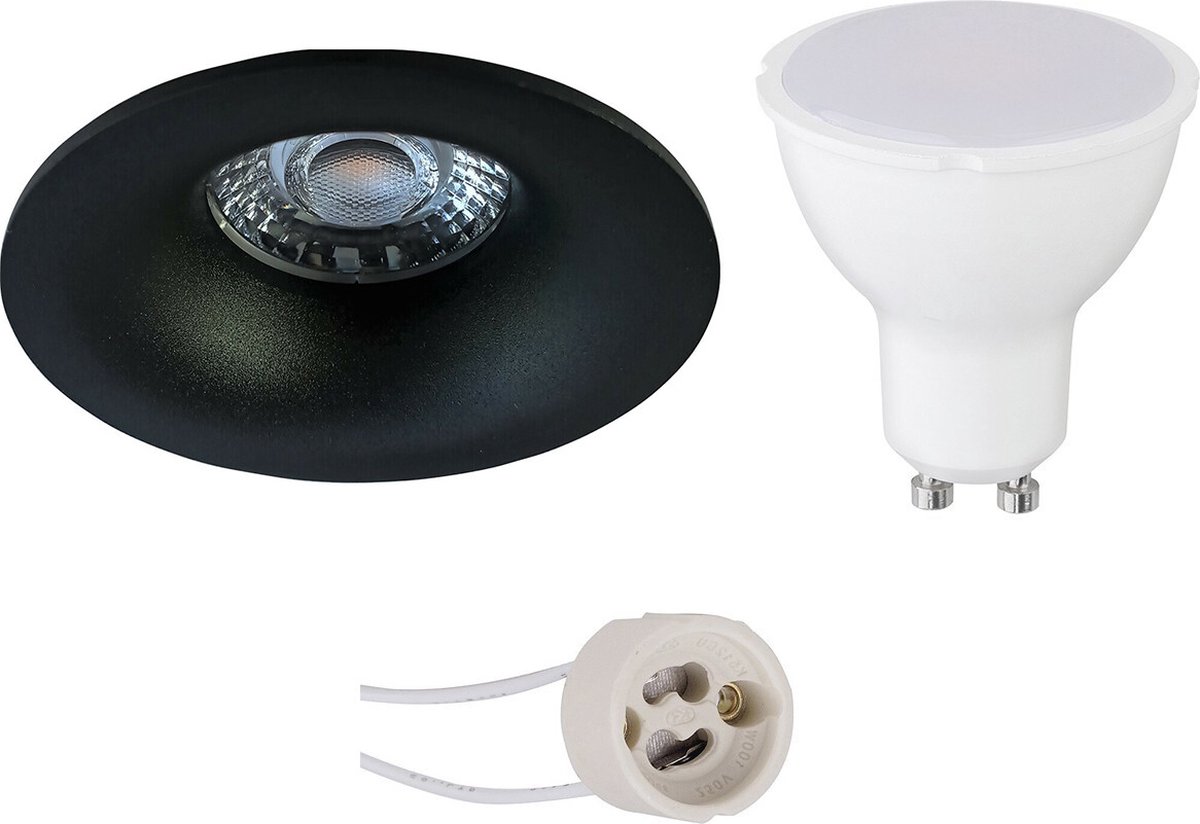 GU10 Inbouwspot Set - Mat Zwart - Inbouw Rond - Proma Nora Pro - 4W - Warm Wit 3000K - Ø82mm