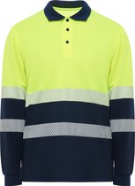 High Visibility Polo Long Sleeve 'Vega' Donkerblauw/Fluor Geel Size M