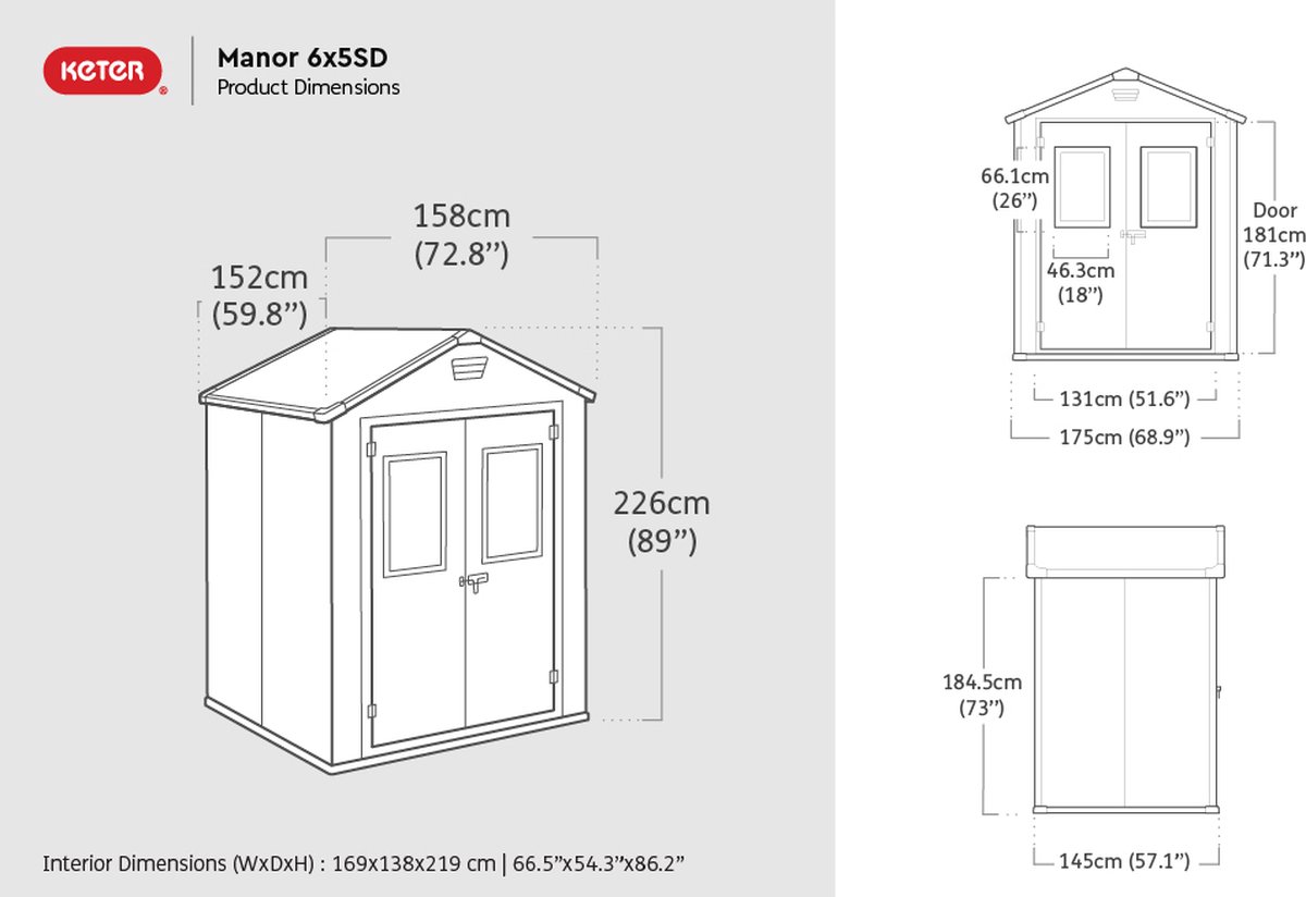 Premium 65 - Abri de jardin en résine - 2,80m² - Gris