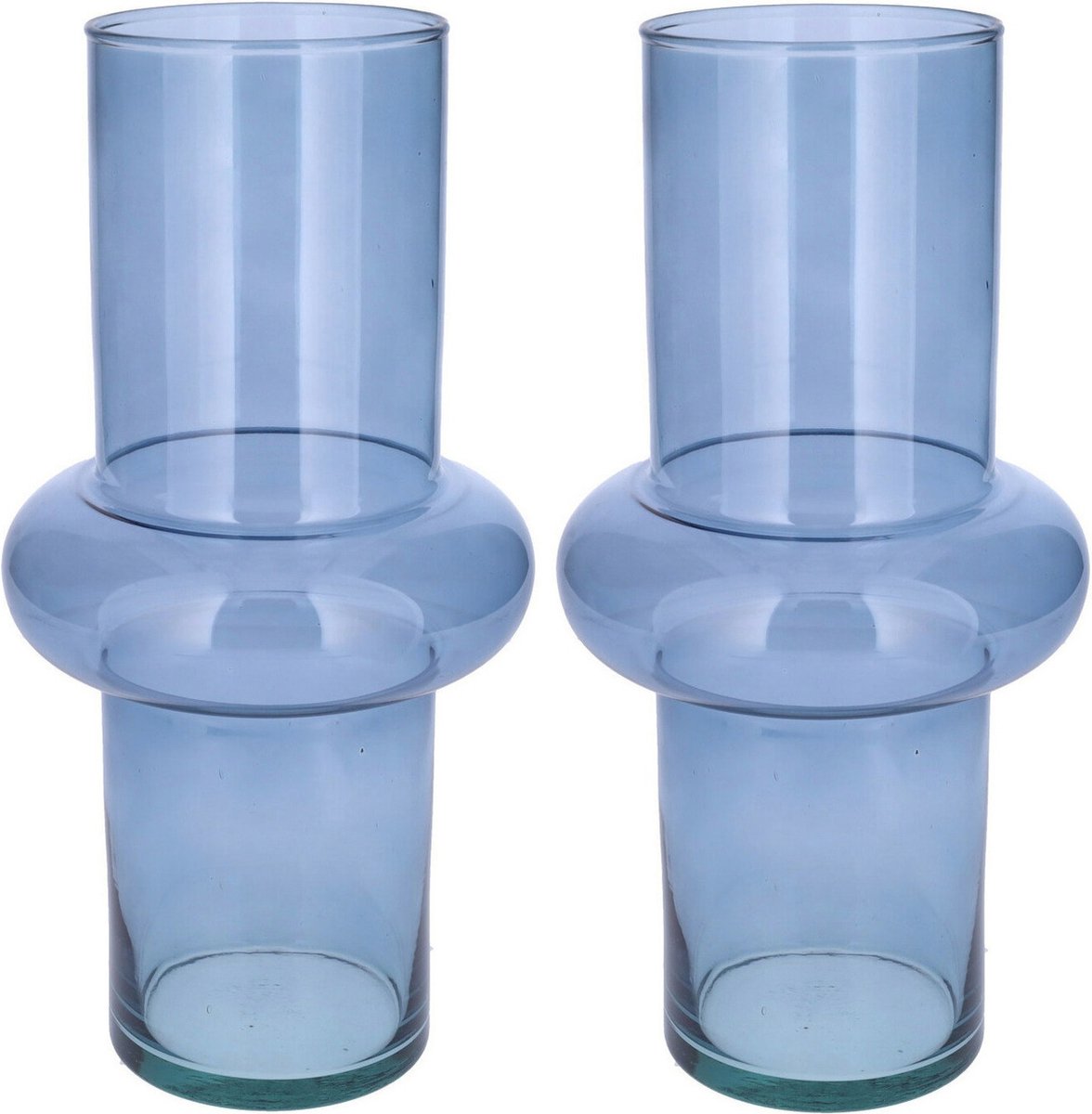 Bellatio Design Bloemenvaas - 2x - blauw transparant gerecycled glas - D15 x H31 cm - vaas Lichtblauw