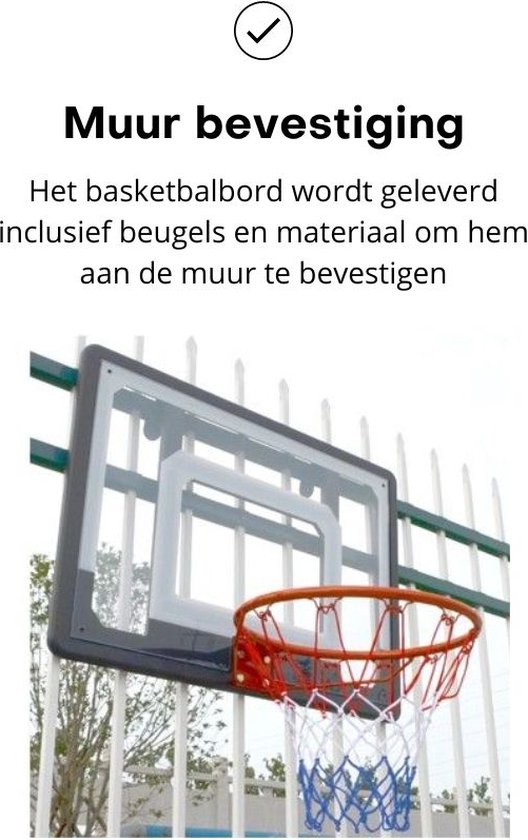 Pegasi Basketbalbord buiten en binnen met basketbalring met net - 82 x 58 cm - Incl. beugels en muurbevestiging - PEGASI