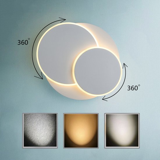 Applique murale rotative TDR-Round 350 ° pour intérieur - lampe design -  lumière Wit... | bol