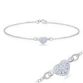 Joy|S - Zilveren hartje armband - 18 cm - kristal