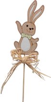 Oneiro’s Luxe pb. 6 wooden rabbits/stick natural/green 10x5 cm – decoratie – pasen – paasdecoratie – paashaas – eieren – has – kip – gekleurde eieren – paastak – lente – feestdecoratie