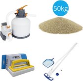 Bestway - Zwembadstofzuiger AquaClean & Zandfilterpomp 5678 L/u & Filterzand 50 kg & WAYS Scrubborstel