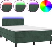 vidaXL - Boxspring - met - matras - en - LED - fluweel - donkergroen - 120x200 - cm