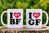 I love BF and GF Valentine Gift Mug - Mug avec texte - Funny Mug - Cadeau d'anniversaire - Cadeau pour mari - Cadeau pour femme - Cadeau pour elle - Cadeau pour lui - Cadeau drôle - Verres à Thee - Cadeaux de la Saint-Valentin - Tasses à café