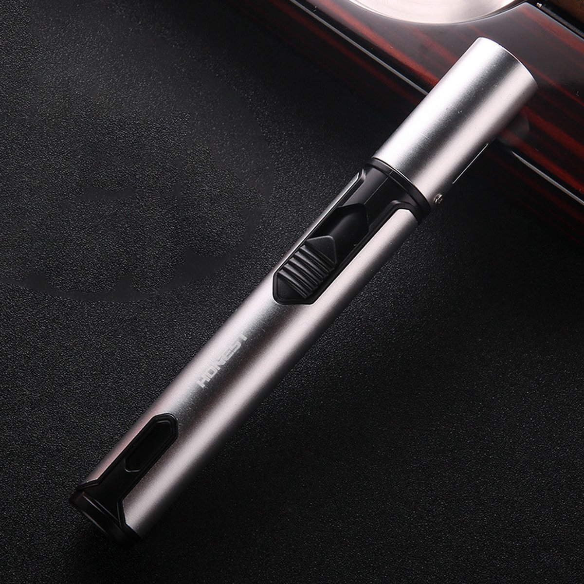 Goedkoopste Aluminium Aansteker - Blauwe vlam - Instelbaar - Sigaren aansteker - Pen Jet Torch - Vuurwerk torch - Windproof - Créme Brûlée Brander - Hervulbaar - Zilver