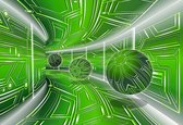 Papier peint photo Tunnel technologique 3D moderne vert | VEXXL - 312 cm x 219 cm | Polaire 130gr / m2