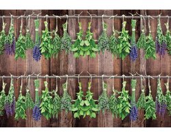 Fotobehang - Vlies Behang - Kruiden op Houten Planken - 152,5 x 104 cm