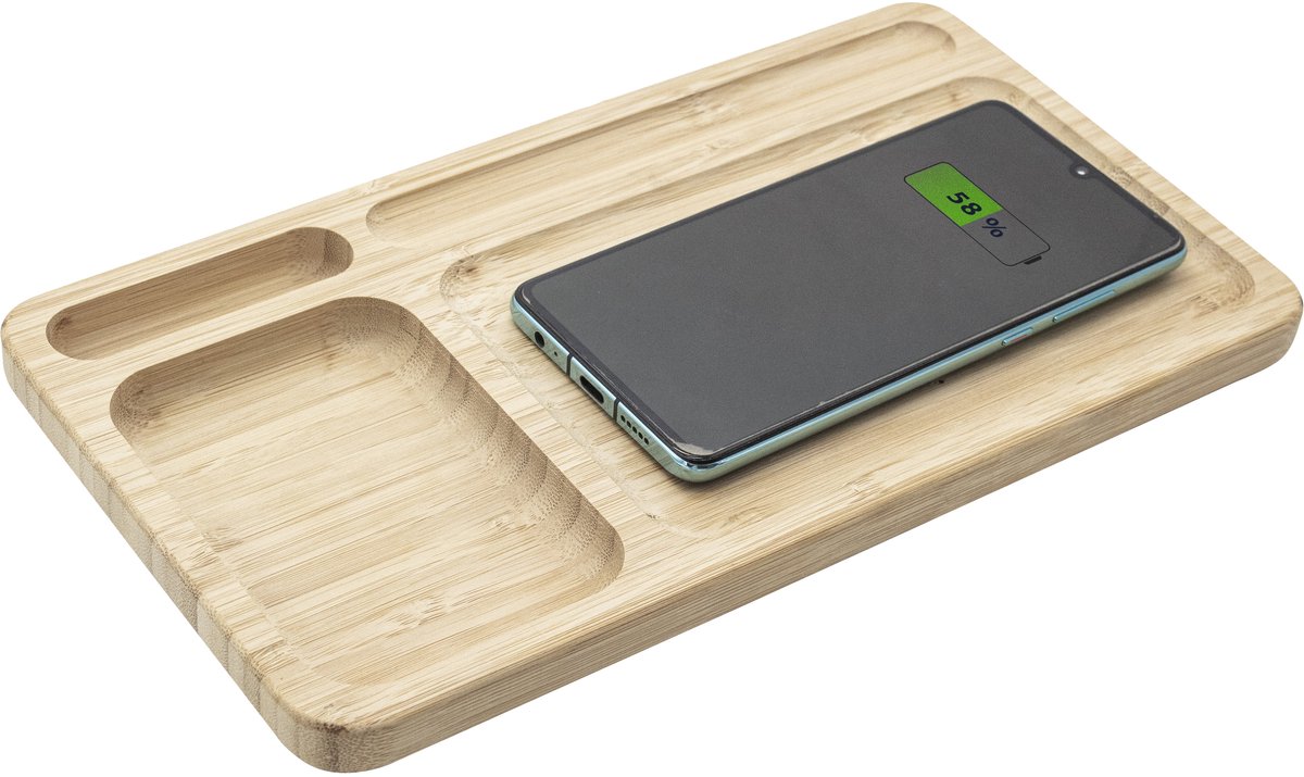 SoundLogic Draadloze Bamboe Bureau-Organizer en Oplader - Draadloos smartphone opladen van 5W — cadeau in Wonen & Interieur - foto 2