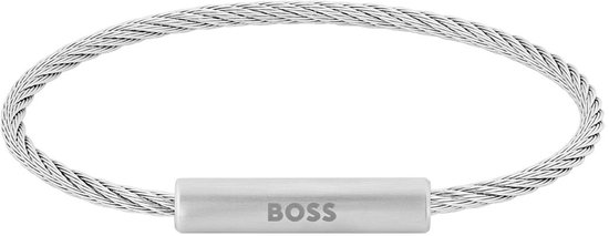 BOSS HBJ1580387 ALEK Heren Armband - Minimalistische armband - Sieraad - Staal - Zilverkleurig - 3 mm breed - 19.5 cm lang
