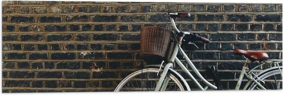 WallClassics - Vlag - Groen grijze Fiets voor zwarte Muur - 90x30 cm Foto op Polyester Vlag