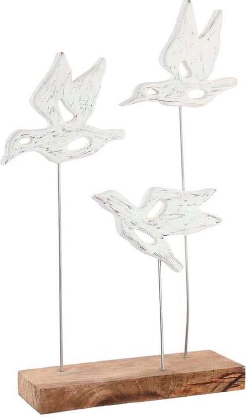 Decoratieve figuren DKD Home Decor Bruin Wit Ijzer Mangohout Vogels (32 x 10 x 51 cm)