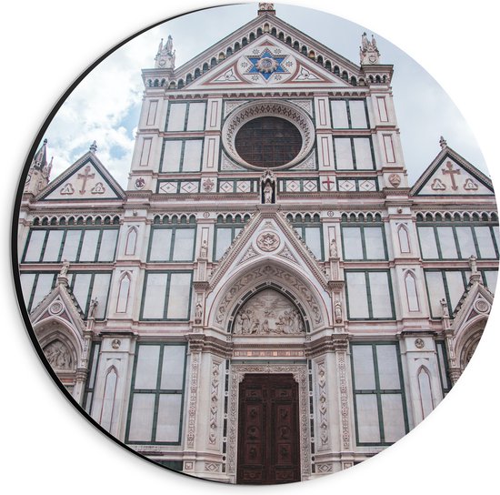 Dibond Muurcirkel - Vooraanzicht van Kathedraal in Florence in Italië - 20x20 cm Foto op Aluminium Muurcirkel (met ophangsysteem)