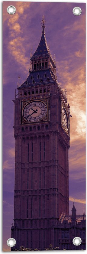 Tuinposter – Big Ben van Londen onder Pastelpaarse Lucht - 20x60 cm Foto op Tuinposter (wanddecoratie voor buiten en binnen)