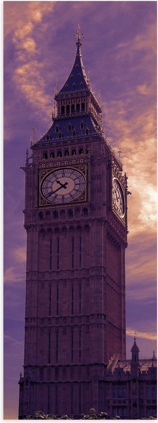 Poster (Mat) - Big Ben van Londen onder Pastelpaarse Lucht - 20x60 cm Foto op Posterpapier met een Matte look