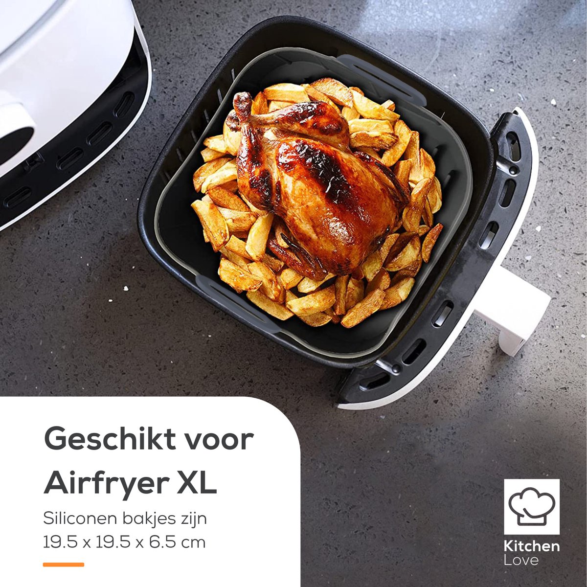 KitchenLove Airfryer Bakjes Siliconen XL - 2 Stuks - Vierkant Mandje - Bakpapier Alternatief - Accessoires - BPA Vrij - 20CM — afbeelding 6