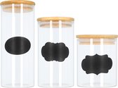 Krumble Voorraadpotten - Set van 3 - Inclusief krijt stickers set van 80 stickers - Suikerpot - Glazenpotten - Bewaarpotten - Snoeppot - Inclusief deksel - Voorraadbussen - Opbergen - Glas - Hout