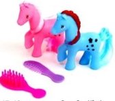 Unicorn speeltje met kam - Blauw/Roze - Kunststof - Set van 2