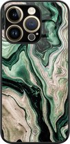Casimoda® hoesje - Geschikt voor iPhone 14 Pro Max - Groen marmer / Marble - Luxe Hard Case Zwart - Backcover telefoonhoesje - Groen