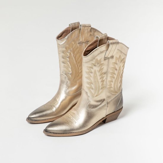 Sacha - Dames - Goudkleurige leren cowboy laarzen - Maat 39 | bol.com