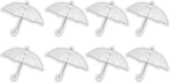 8 stuks Paraplu transparant plastic paraplu's 100 cm - doorzichtige paraplu - trouwparaplu - bruidsparaplu - stijlvol - bruiloft - trouwen - fashionable - trouwparaplu