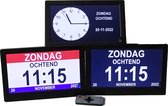 Dementieklok - Kalenderklok - seniorenklok -Digitaal/Analoog - 8 inch formaat- met dag, datum en tijdaanduiding - keuze uit 3 scherm mogelijkheden in 1 klok- zwart