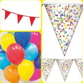 Vlaggenlijn met Confetti opdruk & Vlaggenlijn Rood & 10 Ballonnen, Carnaval, Verjaardag , Themafeest