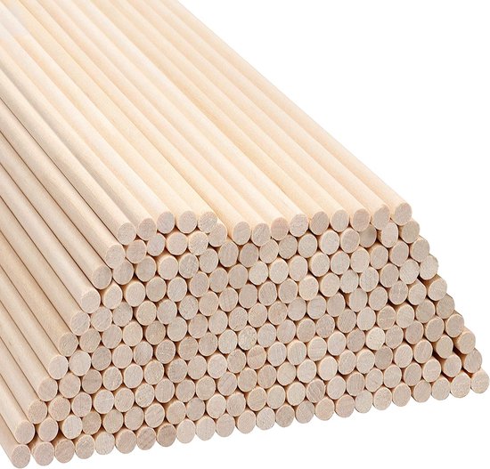 Belle Vous Tiges Rondes en Bois Naturel (Lot de 200) - 18 cm - Bâtonnets en Hobby Brut Extra Longs 5 mm - Tourillons pour Menuiserie, Projets Artistiques, Décoration & DIY