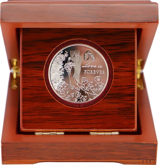 coinsandawards.com - Trouwmunt - zilver - houten geschenkdoos