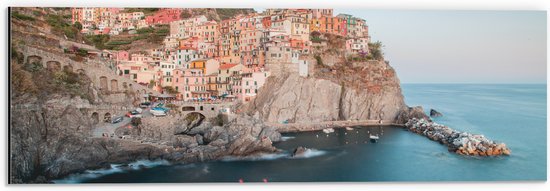 Dibond - Huisjes aan de Kust in Cinque Terre, Italië - 60x20 cm Foto op Aluminium (Met Ophangsysteem)