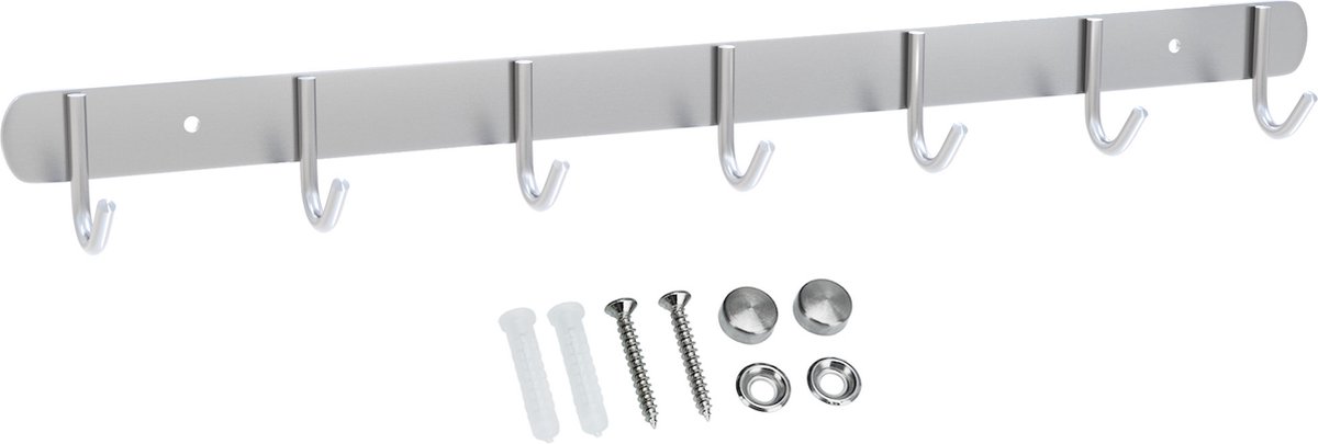 Intirilife roestvrijstalen kapstok model E - 7 haken - jashaken kapstok in 5 verschillende designs Zilver