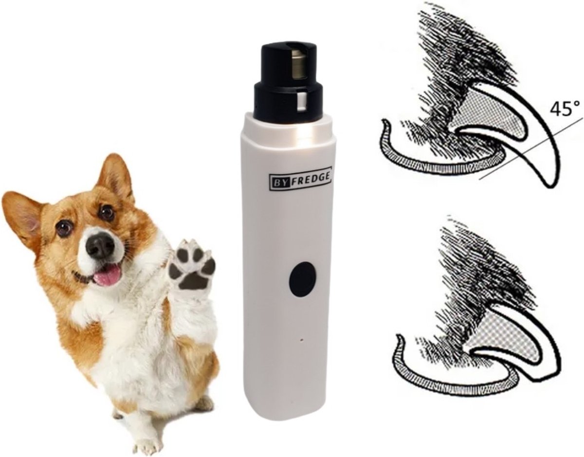 By Fredge® Elektrische Nagelvijl Voor Huisdieren - Nagel trimmer Hond, Kat En Konijn - Nagelvijl Huisdieren - Nagel vijl Kat - 100% Veilig - USB Oplaadbaar - Lage Vibratie En Geluid - Draadloos - Wit