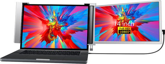 Moniteur portable Lipa S14 14 pouces - Écran d'ordinateur portable Extra - Écran portable - HDR - Full HD avec 60 Hz - USB-C et HDMI - Pour ordinateurs portables entre 14 et 17 pouces - Haut-parleurs - Peut également être utilisé séparément