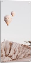 WallClassics - Tuinposter – Luchtballonnen boven Bergen - 50x100 cm Foto op Tuinposter (wanddecoratie voor buiten en binnen)