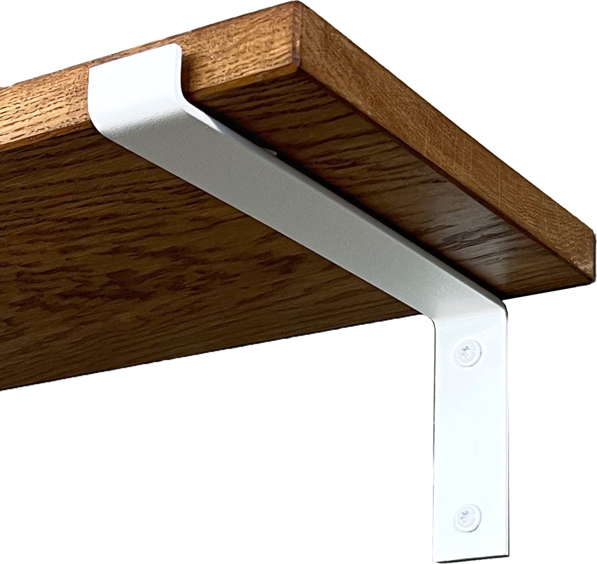 GoudmetHout Wandplank Industrieel - 80 x 25 cm Muurplank - Donker Eiken Hout - Decoratie Wandrek & Boekenrek - Hangplank Keuken - Wall Shelf + 2 Mat Witte Plankdragers van Staal Donker eiken - Mat Wit 25 cm