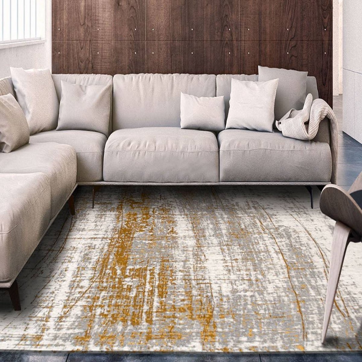 Louis De Poortere Distress Faded MAD MEN Griff Columbus Gold Grey 8419 Area Rugs