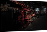 WallClassics - Dibond - Locomotief zwart met rood - 150x100 cm Foto op Aluminium (Met Ophangsysteem)