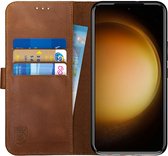 Rosso Deluxe Echt Leer Book Case Hoesje Geschikt voor Samsung Galaxy S23 | Ruimte voor drie pasjes | Portemonnee Book Case | Met Pasjeshouder | Bruin