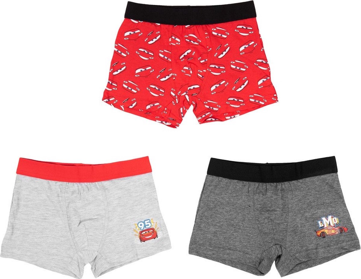 Disney Cars onderbroek - Set van 3 stuks - Boxershort - Rood/Grijs - Katoen - Maat 98/104