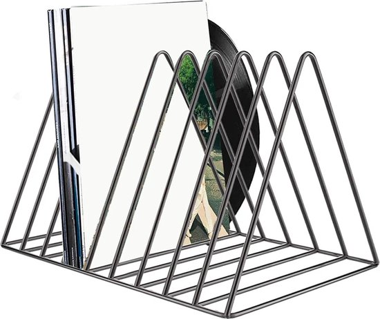 3-laags LP Platenrek van Zwart Staal - LP Opbergsysteem met Wielen en