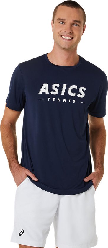 Asics T-Shirt Court Tennis Graphic Heren Donkerblauw