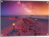 Tuinposter – Romantisch Tafereel op Strand tijdens de Avond - 80x60 cm Foto op Tuinposter (wanddecoratie voor buiten en binnen)